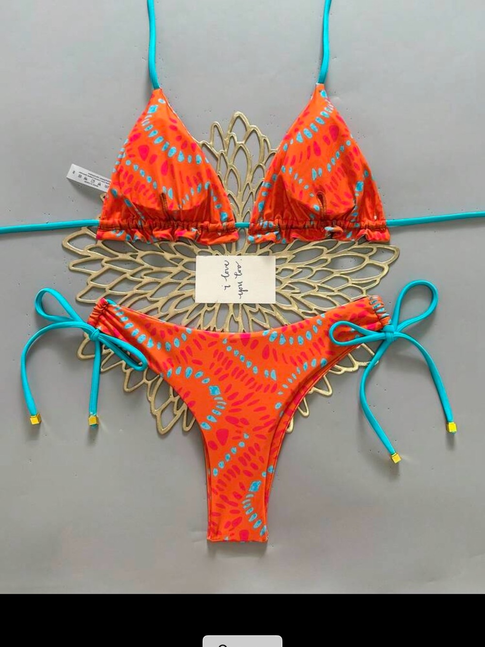 Orange & Turquoise Tie-Side Bikini Set